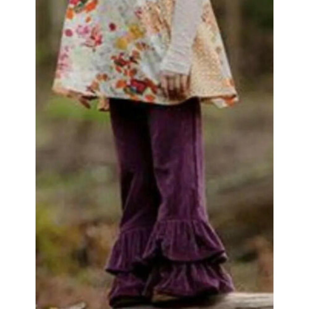Persnickety Purple velvet double ruffle pants plum